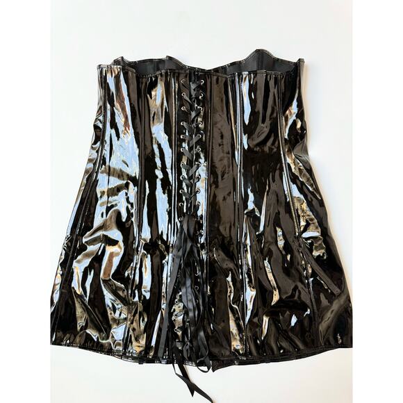 Alivila.Y Black Faux Leather Mini Bodycon Corset Dress and Thong Women's 6XL - Picture 5 of 12